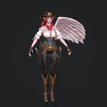 Woman With Red Hair Cowboy Hat White Wings And Stylish Leather Outfit