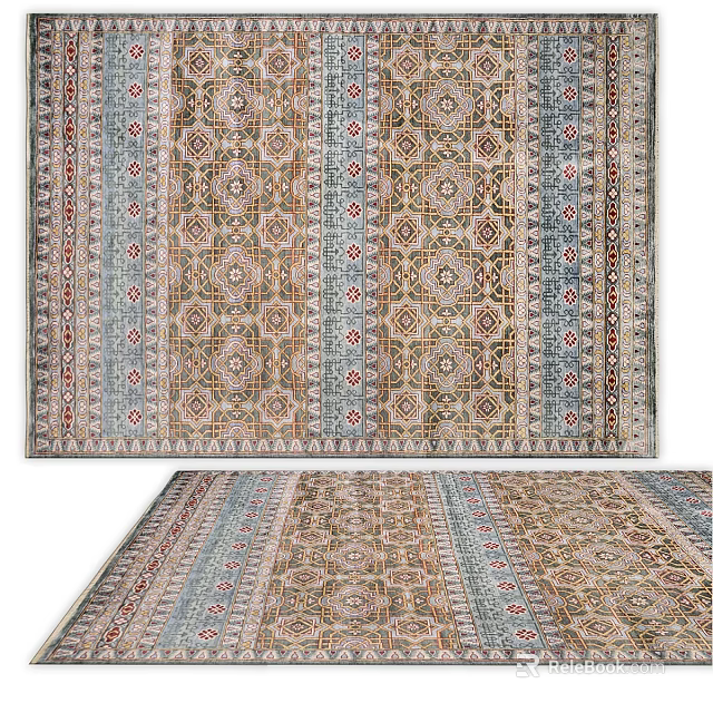 Square Rug With Traditional Geometric Patterns And Colorful Design For Home Decor 3d model 