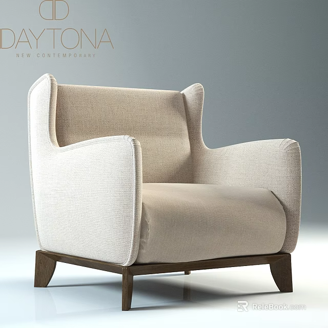 Modern Beige Upholstered Accent Chair with Comfortable Seat and Wooden Legs in Sleek Design 3d model 
