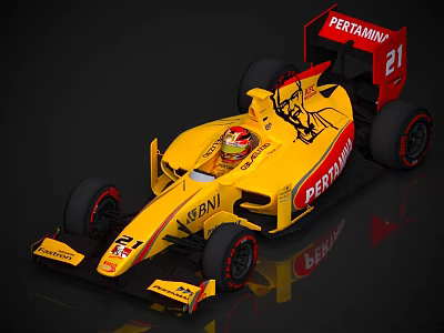 Yellow Race Car With Driver Pertaining Logo And Number 21 Design 3d model