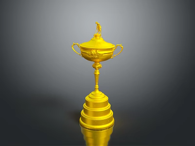 Golden Trophy With Lid Two Handles And Multi Tiered Base Top Figurine 3d model