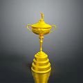 Golden Trophy With Lid Two Handles And Multi Tiered Base Top Figurine