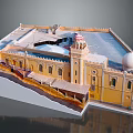 Detailed Architectural Model of Yellow Building Featuring Dome Tower and Arched Windows