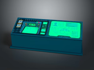 Modern Blue Control Panel Device with Glowing Green Screens Buttons and Displays 3d model