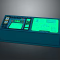 Modern Blue Control Panel Device with Glowing Green Screens Buttons and Displays