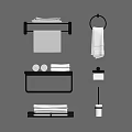 Wall Mounted Black Bathroom Accessories With White Towels Soap Dishes And Toilet Brush
