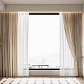 Elegant Beige And White Sheer Curtains For Modern Living Room Window With Plant
