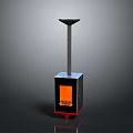 Black Square Base Industrial Equipment With Orange Glowing Element And Conical Top