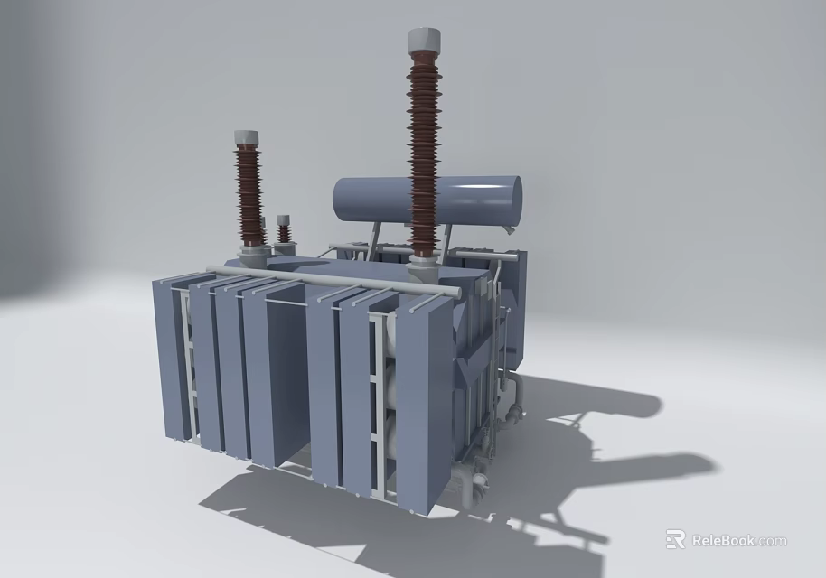 Industrial Power Transformer Equipment with Gray Structure and Brown Insulating Bushings Cylindrical Top Parts 3d model 