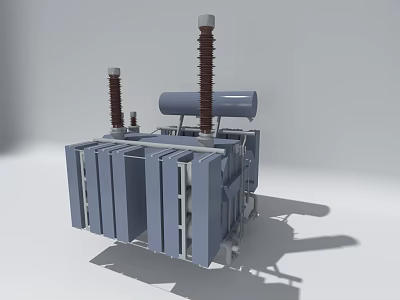 Industrial Power Transformer Equipment with Gray Structure and Brown Insulating Bushings Cylindrical Top Parts 3d model