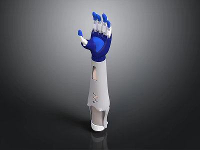 Modern Robotic Mechanical Arm With Blue Hand And White Limb Components 3d model
