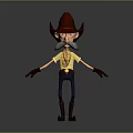 Cartoon Cowboy Character With Red Cowboy Hat Yellow Shirt Blue Pants Brown Boots And Mustache
