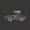 Military Wheeled Tank With Orange Cargo Container Antennas And Metal Armor