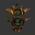 Vintage Building Exterior With Rusted Traffic Light And Retro Green Yellow Design Elements