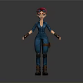 3D Woman Character In Blue Jumpsuit With Red Headband Brown Boots And Tool Belt