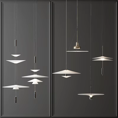 Modern Geometric Pendant Lights Hanging With White Shades On Dark Background 3d model