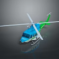 Blue and Green Helicopter with White Rotors and Reflective Body Surface Design
