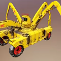 Yellow MIT Construction Machinery With Multiple Arms Drill Claw And Worn Wheels 3d model