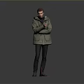 Man In Olive Green Parka With Black Inner Wear Black Pants And Gray Shoes Standing