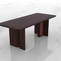 Modern Dark Wood Rectangular Dining Table With Sturdy Legs And Light Marble Floor 3d model