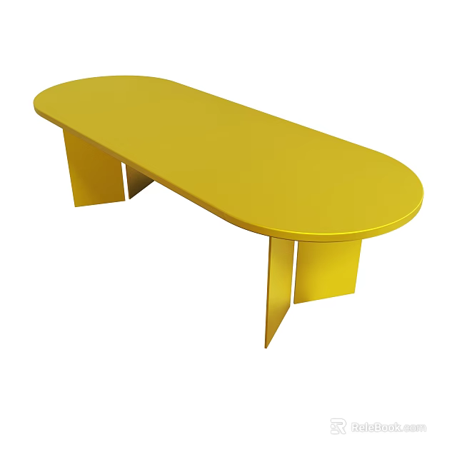 Modern Yellow Oval Table With Smooth Tabletop And Supporting Legs 3d model
