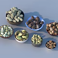 Different Types of Nuts Arranged in Multiple Small Bowls on