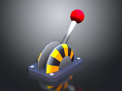 Retro Household Control Lever With Red Spherical Handle Gray Base And Yellow Black Stripes 3d model
