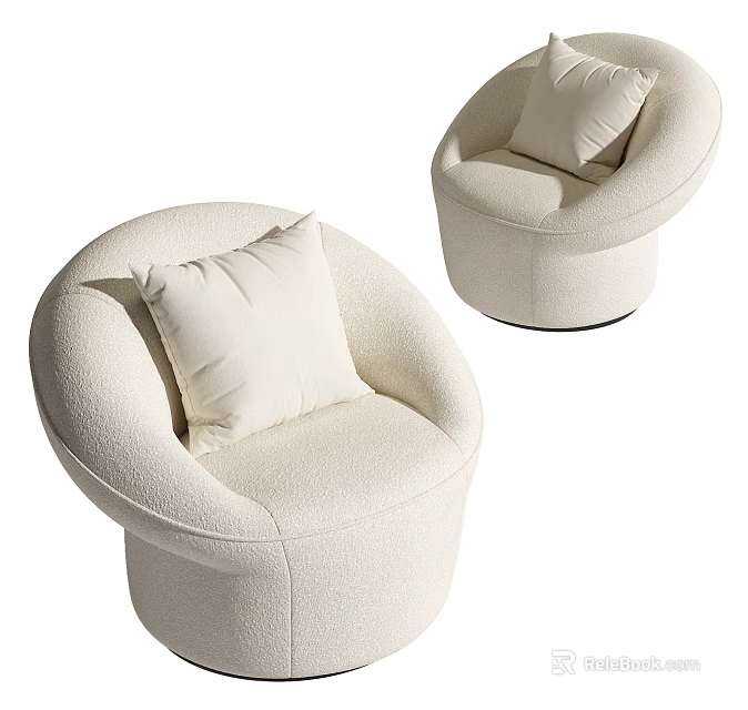 Modern White Armchair With Round Design Plush Upholstery And Decorative Cushion 3d model 