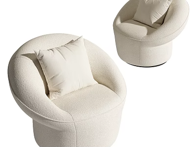 Modern White Armchair With Round Design Plush Upholstery And Decorative Cushion 3d model