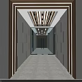 Modern Office Corridor Interior With Wooden Slat Ceiling And Paneled Walls