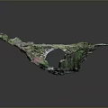 Architectural Topographic Model With Green Pink Gray Irregular Terrain Pathways And Divided Regions