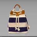 Stylish Bucket Bag With White Navy Orange Stripes Leather Handle And Drawstring Closure