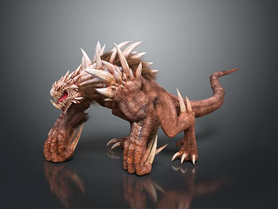 3D Rendered Ferocious Brown Monster Character With Sharp Spikes And Clawed Limbs 3d model