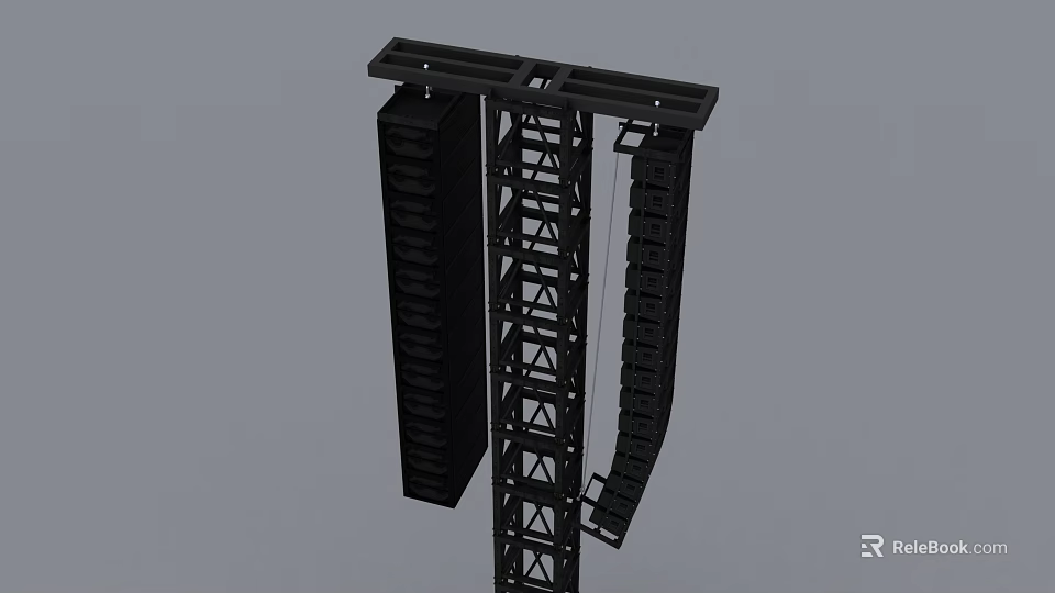 Black Industrial Metal Ladder Structure With Steps And Frame Support 3d model