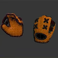 Two Orange Leather Baseball Gloves With Black Cross Stitching And Accents