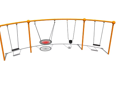 Outdoor Playground Swing Set With Orange Frame Multiple Swings And Seats For Kids 3d model