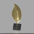 Golden Leaf Shaped Decorative Ornament Set With Black Square Base For Home Decoration