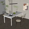 White Dining Table Set With Transparent Chairs Fruit Bowl Green Plants And Abstract Painting