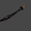 Ancient Bloodstained Bladed Weapon With Intricate Spiral Pattern And Wooden Handle