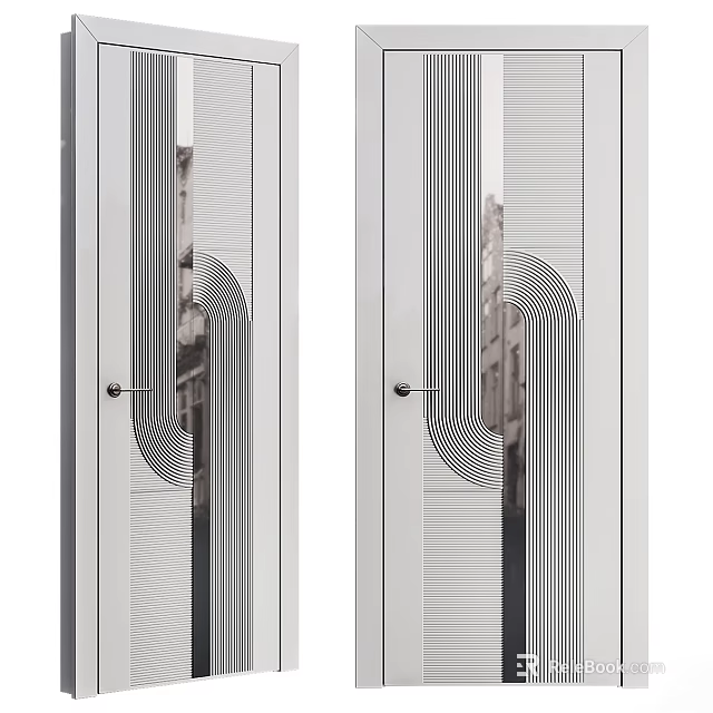 Modern White Swing Door With Glass Panels And Striped Pattern For Home Interior Design 3d model 