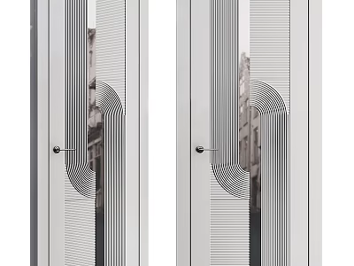 Modern White Swing Door With Glass Panels And Striped Pattern For Home Interior Design 3d model