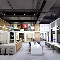 Modern Public Office Space With Open Workstations And Contemporary Lighting 3d model