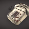 Vintage Landline Phone With Stained Worn Surface Dial Pad Handset And Coiled Cord