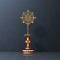 Exquisite Decorative Ornament Set Featuring Wheel Shaped Top And Colorful Inlaid Golden Base