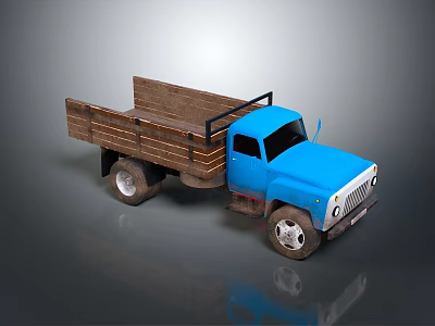 Blue Vintage Truck Model Featuring Wooden Cargo Bed And Classic Design 3d model