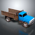 Blue Vintage Truck Model Featuring Wooden Cargo Bed And Classic Design