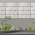 Garden Ornament Design with Deer Figure Green Plants Miniature Rockery and Stone Wall Panel
