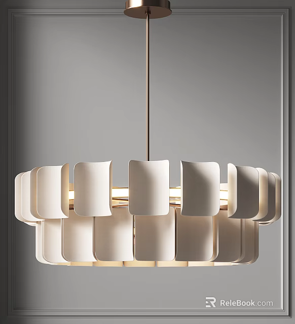 Elegant Modern White Chandelier With Circular Layered Shades And Warm Glow 3d model 