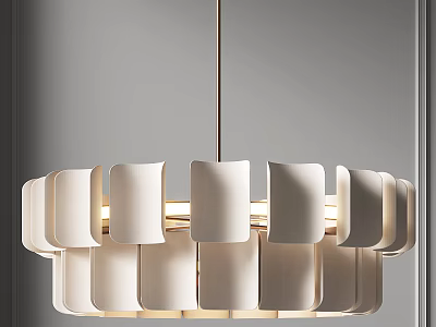 Elegant Modern White Chandelier With Circular Layered Shades And Warm Glow 3d model