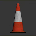 Red And White Striped Traffic Cone With Black Base On Dark Surface 3d model